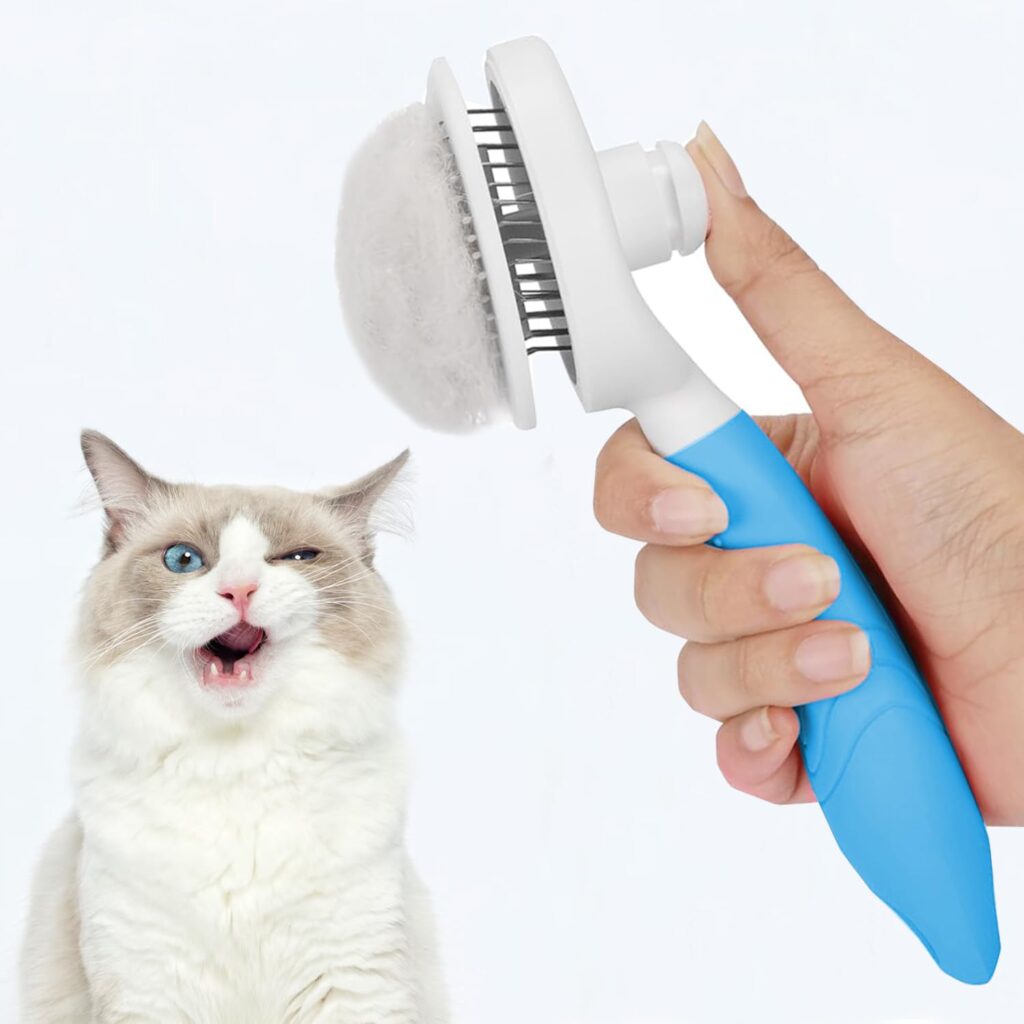 Self Cleaning Slicker Brush - Cat Brush Skin-Friendly Deshedding Grooming Massaging Tool for Long & Short Haired Pets, Cat Hair Brushes Easy Removes Undercoat for Dogs Cats Rabbits