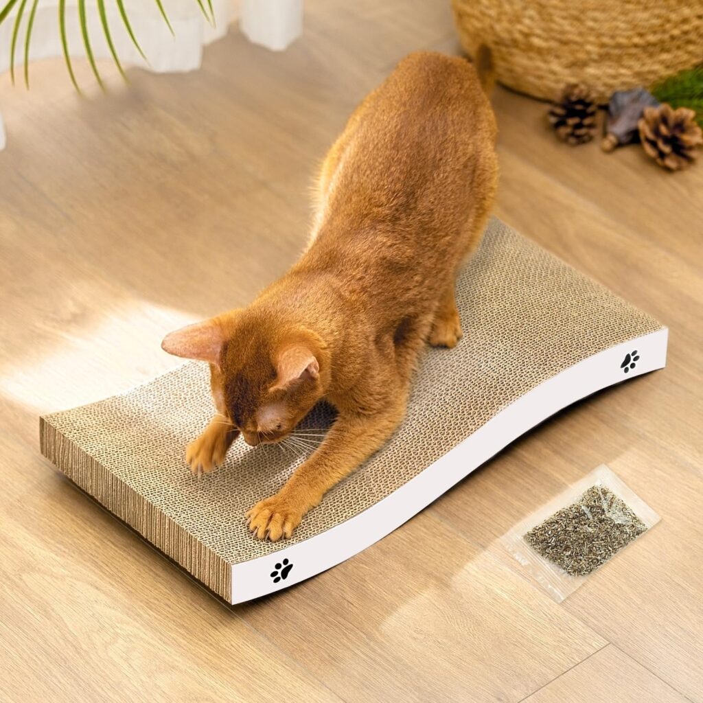 Cat Scratcher, Durable Scratch Pad, Corrugated Cardboard Scratching Board for Indoor Cats, Heavy Duty, Double-Sided Usability, Recyclable, with Catnip, Medium