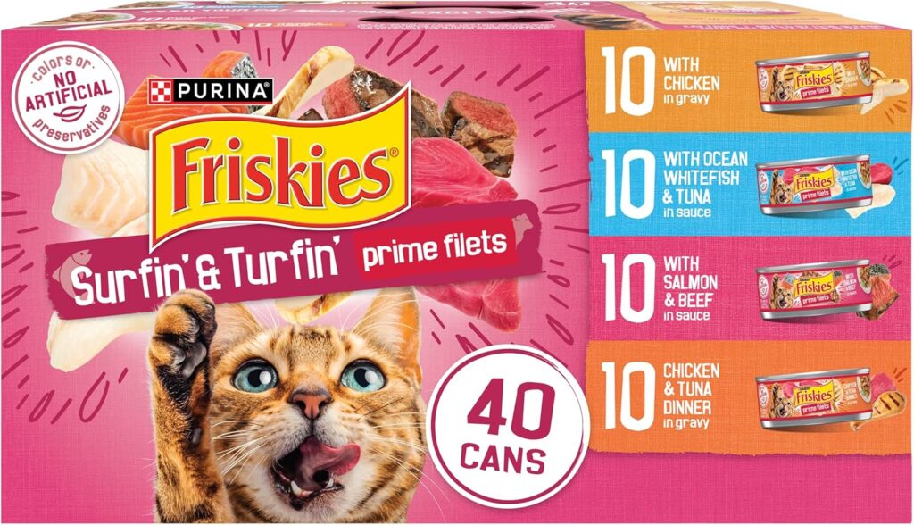 Purina Friskies Gravy Wet Cat Food Variety Pack, Surfin’ and Turfin’ Prime Filets Favorites