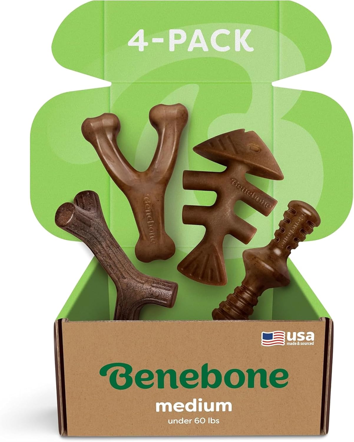 Benebone Medium 4-Pack Dog Toys for Aggressive Chewers