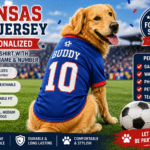 DALLASC Kansas Dog Clothes Jersey Style Personalized Pet T Shirt with Custom Name Number for Small Medium Large Dog