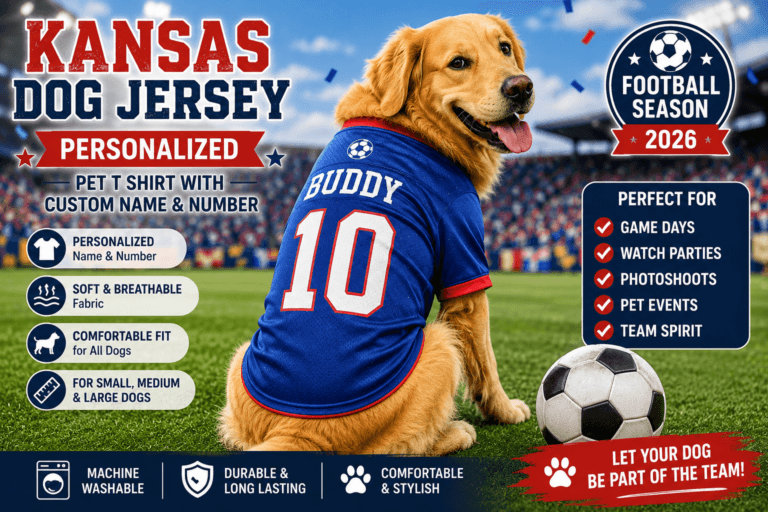 DALLASC Kansas Dog Clothes Jersey Style Personalized Pet T Shirt with Custom Name Number for Small Medium Large Dog