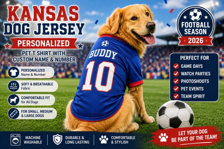 DALLASC Kansas Dog Clothes Jersey Style Personalized Pet T Shirt with Custom Name Number for Small Medium Large Dog
