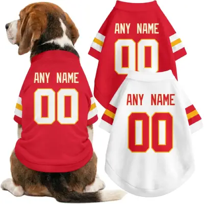 DALLASC Kansas Dog Clothes Jersey Style Personalized Pet T Shirt with Custom Name Number for Small Medium Large Dog